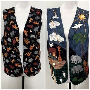 Handmade Noah’s Ark Theme/Zoo Reversible Unisex Open Vest Boho Hipster Vest EUC